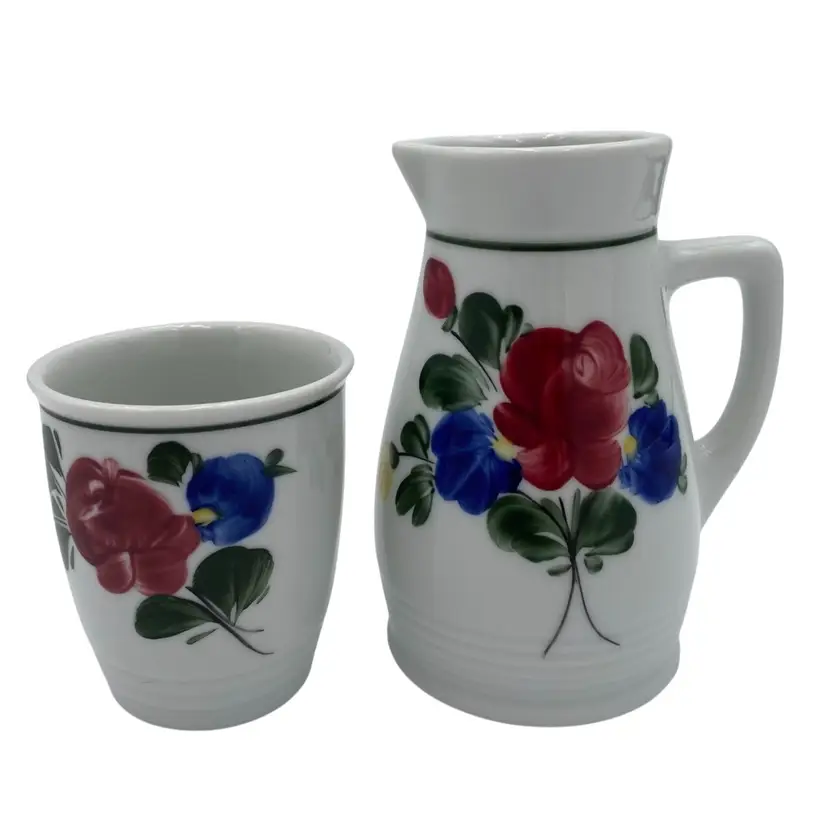 Lilien Porzellan (Austria) Mini-Pitcher Cup Bedside, Hand-painted, Alpenflora