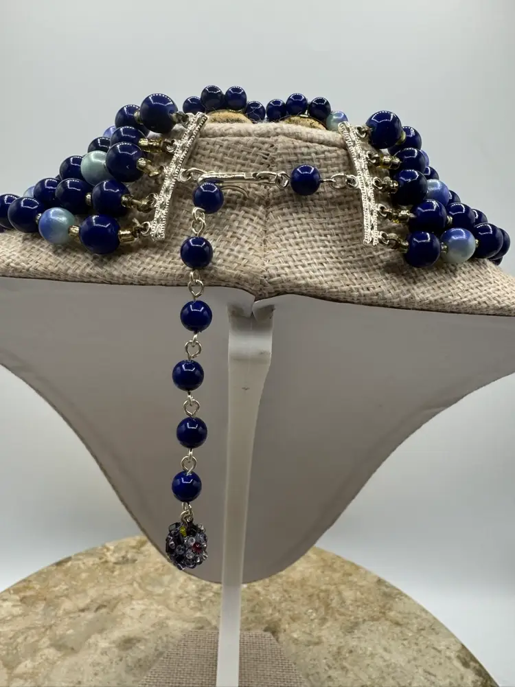 Vintage Japan 5 Strand Necklace & Clip Earring Set