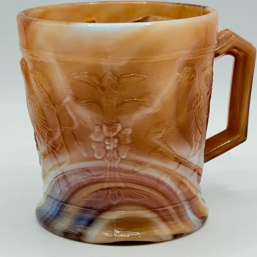 Imperial Glass Caramel Slag Singing Song Bird Mug