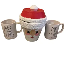 Clause Cookie And Coffee Mugs 5 3/4 X 3 1/4 X 3 1/2 Cookie Jar 6 1/2 X 9 Inches