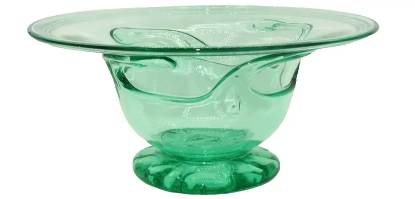 LILY PAD Vandermark Art Glass Hand Blown Aquamarine Bowl, Signed, VERY RARE!!