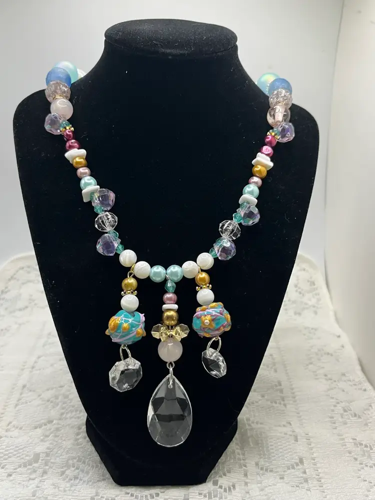 Handmade Kawaii Chunky Beaded Choker Necklace Pastel Chandelier Cute Teal