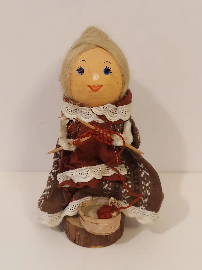 Handmade Folk Art Knitting Doll