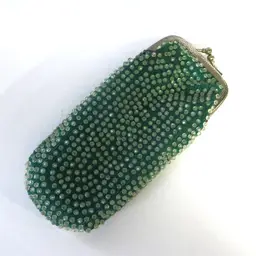 Vintage Beaded Lined Eye Glass Case Kiss Style Latch Tagged Hong Kong