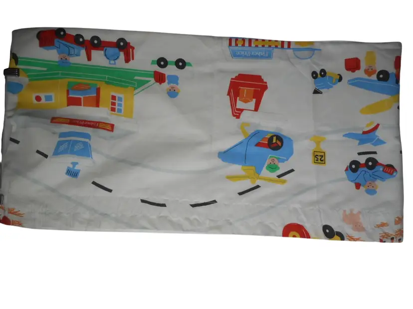Vtg Kids Room Valance Fisher Price Airport Plane Helicopter Crew 61 x 15.5 #1