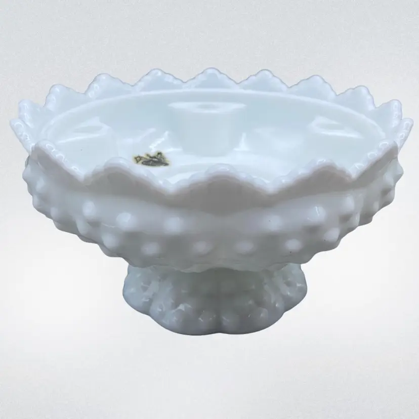 Fenton Milk Glass Hobnail Vintage Candle Holder Original Paper Label Cottage Decor