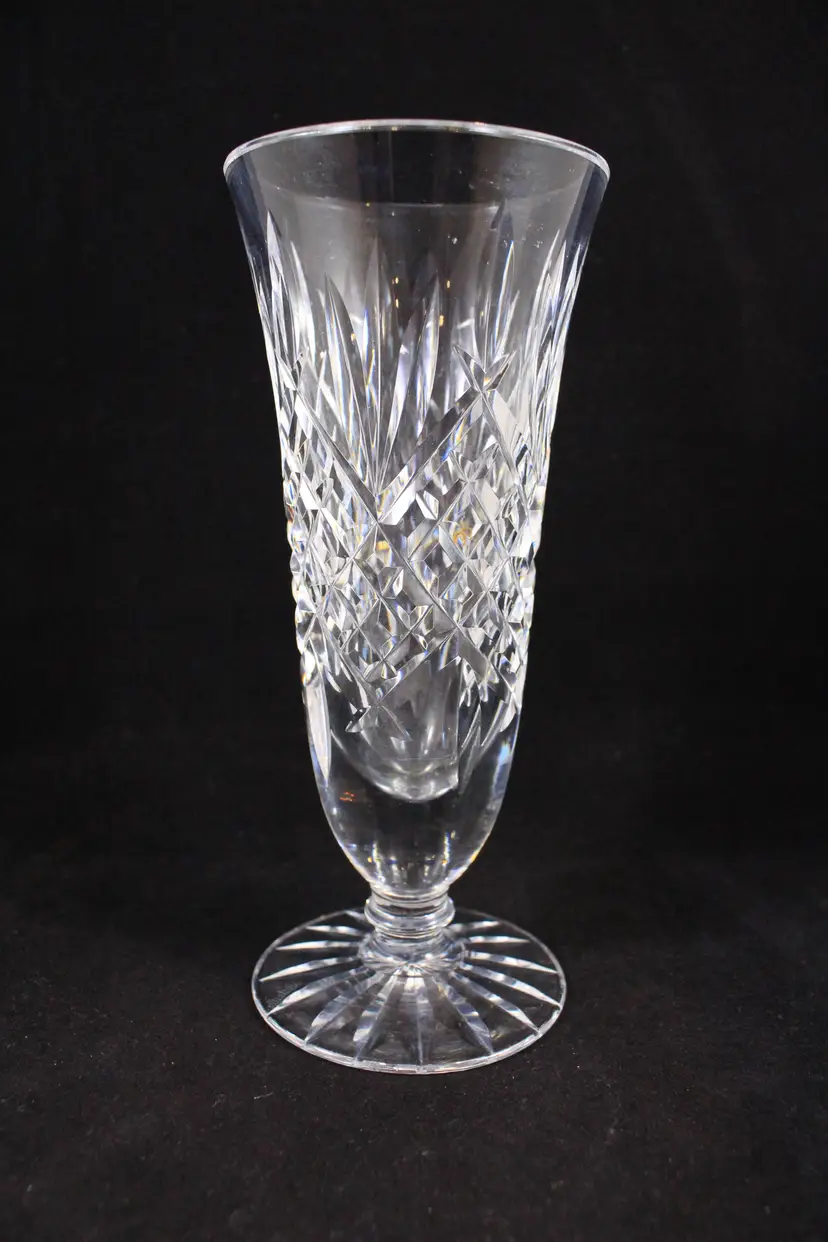 Waterford Ashbourne Cut Crystal Clear Trumpet Footed Vase 7" - Signed