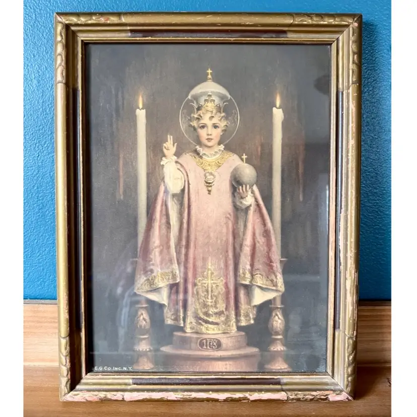 40’s E.G. & Co. “Infant Jesus Of Prague” Framed Print Lithograph Vintage READ