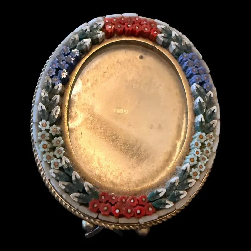 Micro Mosaic Raised Floral Tile Oval Frame 2.5” & Holds 2” Photo