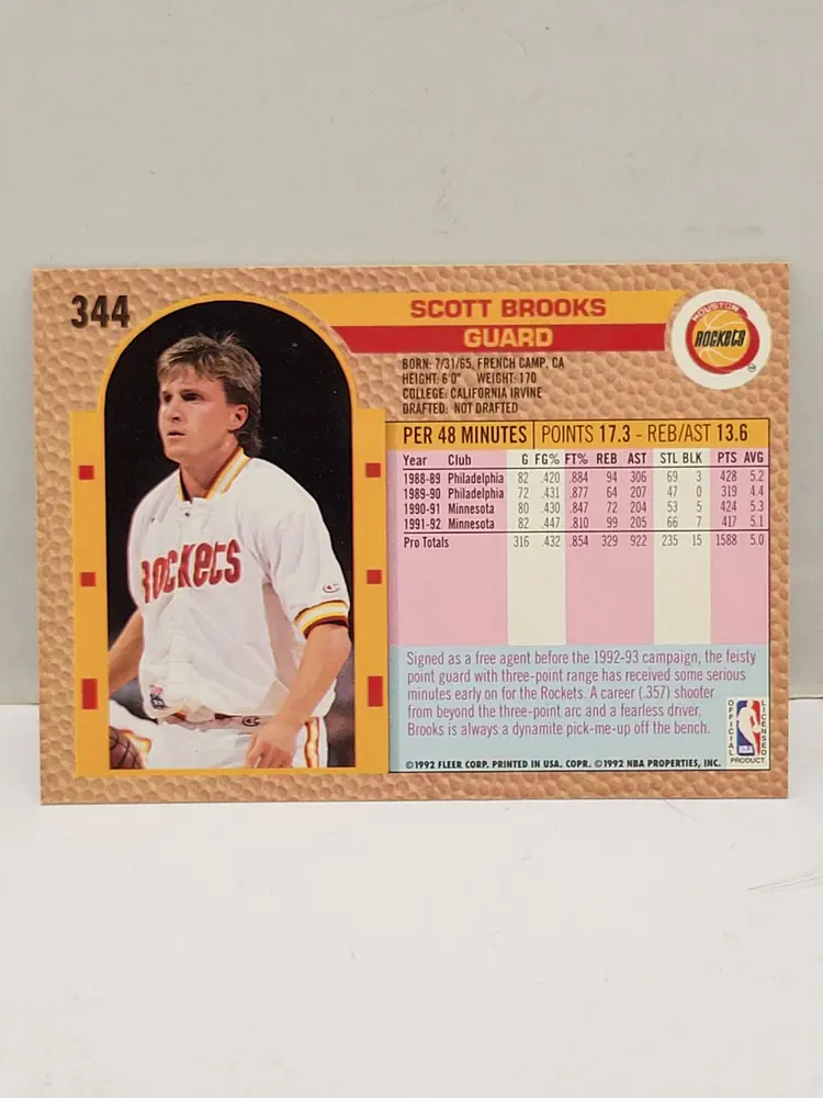 1992-93 Fleer Basketball Scott Brooks Houston Rockets #344