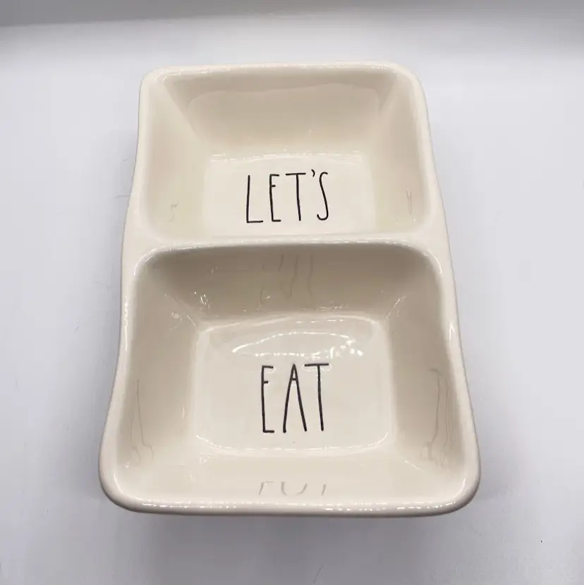 Rae Dunn Let's Eat Divided Serving Snack Appetizer Candy Sauce Dish Farmhouse