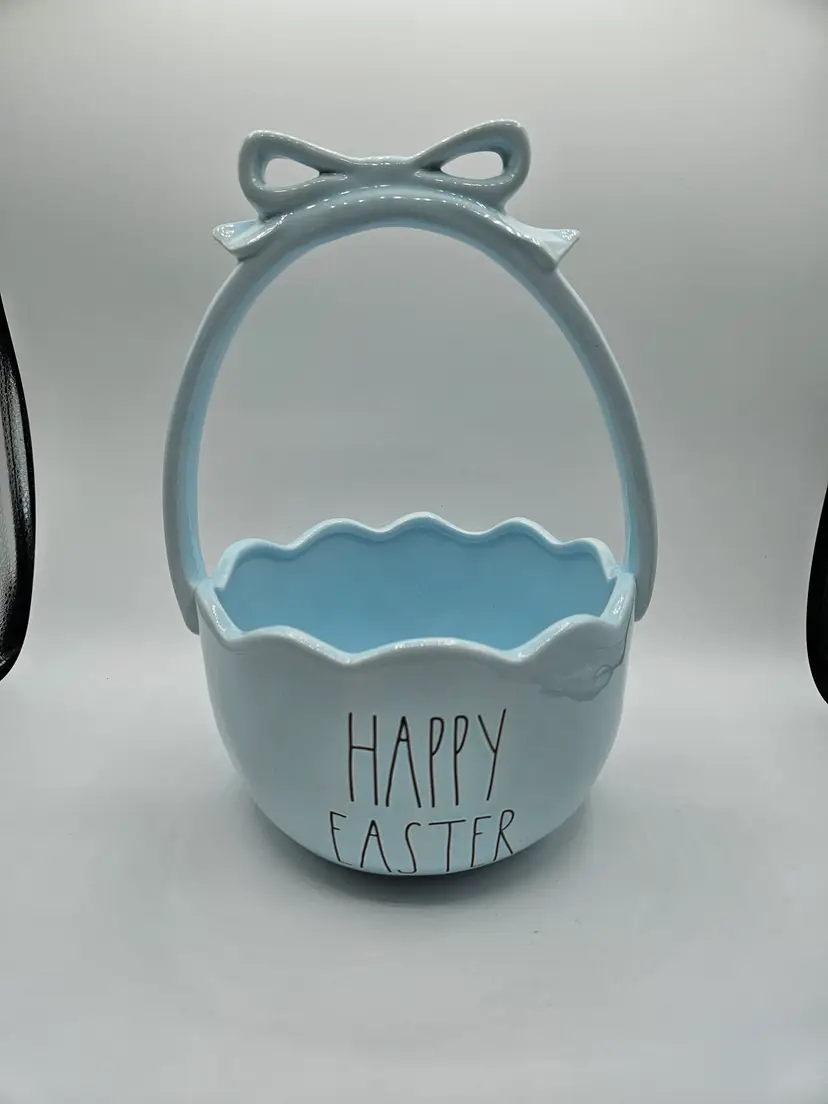 Blue Ceramic Rae Dunn HAPPY EASTER Basket 11" x 7.75"