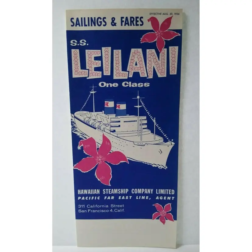 Leilani Hawaii Steam Ship Cruise Lines Vintage Flyer Brochure 1956 Honolulu Boat