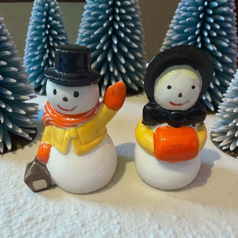 Vintage Mr. & Mrs Snowman Figures MCM Colors