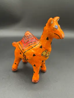 Ukrainian Papier Mache 2002 Folk Art Orange Hand Made Camel Rattle As Is 5.25” 🐫