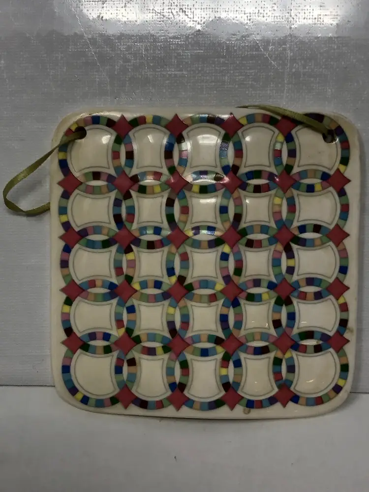 Pink Pastel Porcelain Double Wedding Ring Quilt Wall Hanging