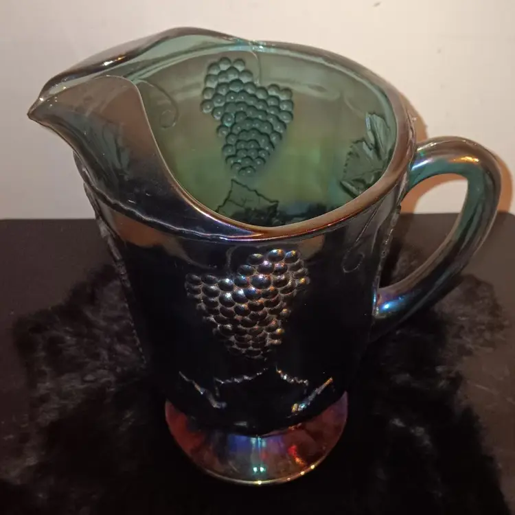 Vintage Indiana Glass Harvest Grape Iridescent Blue 64oz Pitcher-Ex Cond