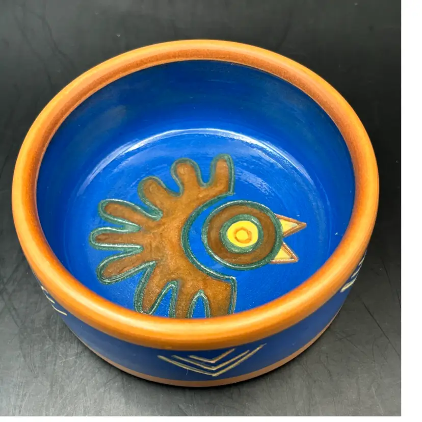 Little Peruvian Pottery Pablo Seminario Clay Art Pottery Trinket Bowl Dish With A Bird