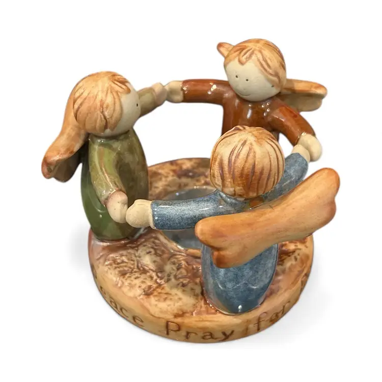 Joyful Circle of Angels Ceramic Tealight Candle Holder Pottery Studio Art
