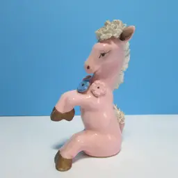 vintage spaghetti texture pink horse figures sitting Japan