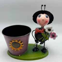 Whimsical Metal Decorative Ladybug Planter 6” X 8”