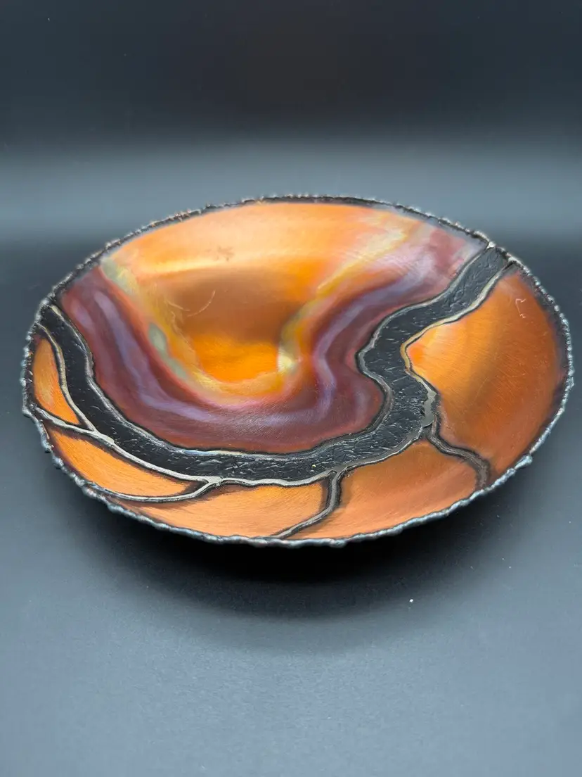 Signed Patrick Shannon Handcrafted Copper Plate Bowl Wall Hanging Art 9”