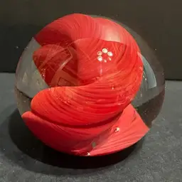 Red Organic Abstract Swirl Paperweight *Glows* ~3” x 2.75” diameter