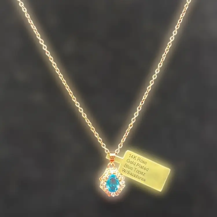 22” 14K Rose Gold Plated Blue Topaz W/ Sapphire Necklace