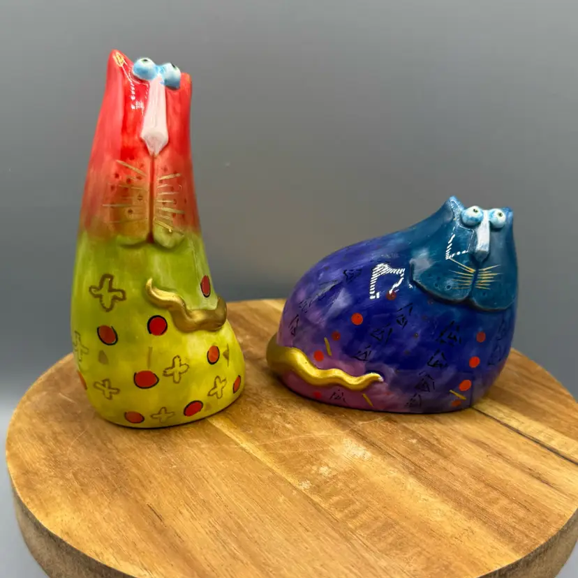 Studio Designworks "Joy Cats" Ceramic Salt & Pepper Shakers - Whimsical Art Pottery