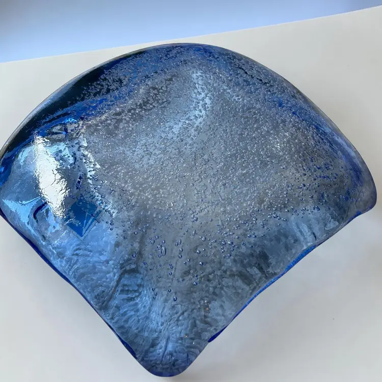 Amici Art Glass Bubble Glass Royal Blue Square Trinket Dish 5"