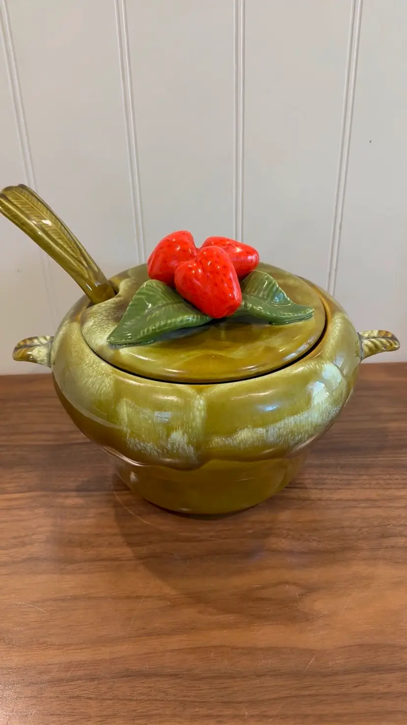 CA Pottery Strawberry Tureen With Ladle