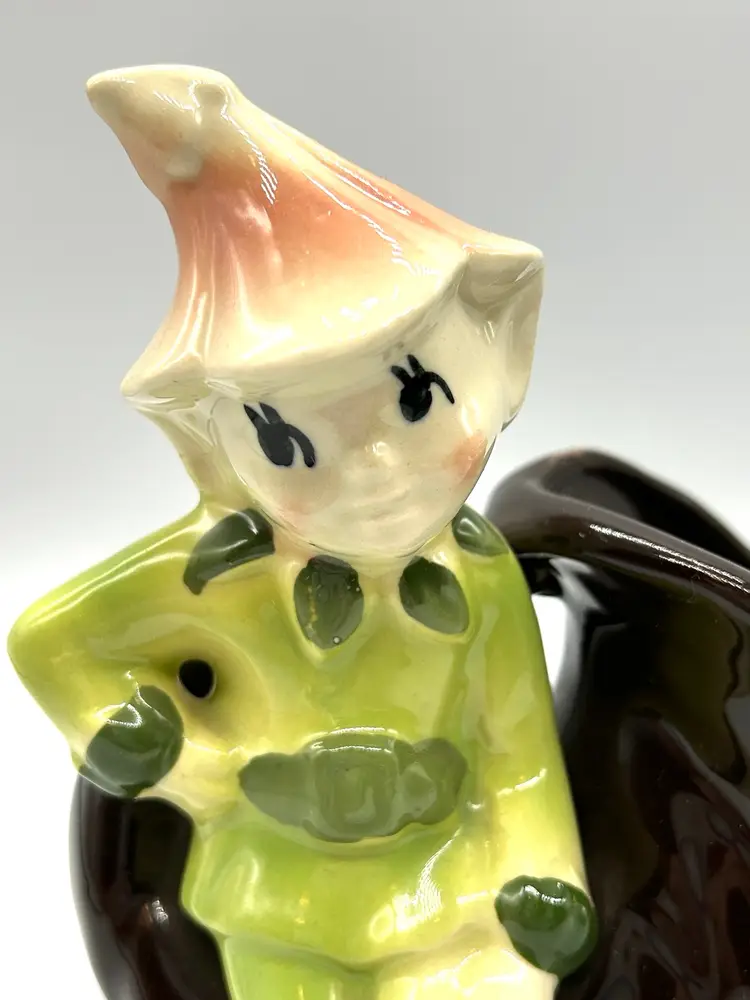 Vintage Shawnee Chartreuse Pixie Sitting On Brown Boot Planter