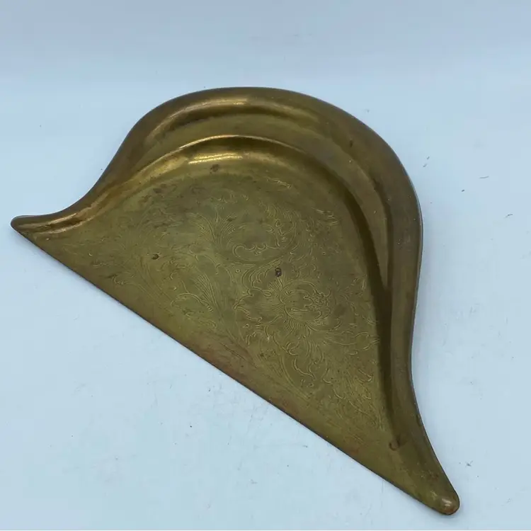 #1842 Vintage brass dustpans/trays with etched floral design.