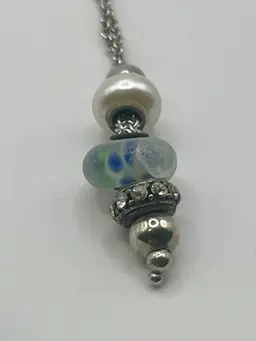 Vintage Bella Perlina Charm Crystal Bead Silver Tone Necklace Blue Beach 16”