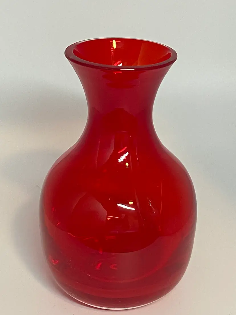 Small Red Glass Vase, 5" Tall