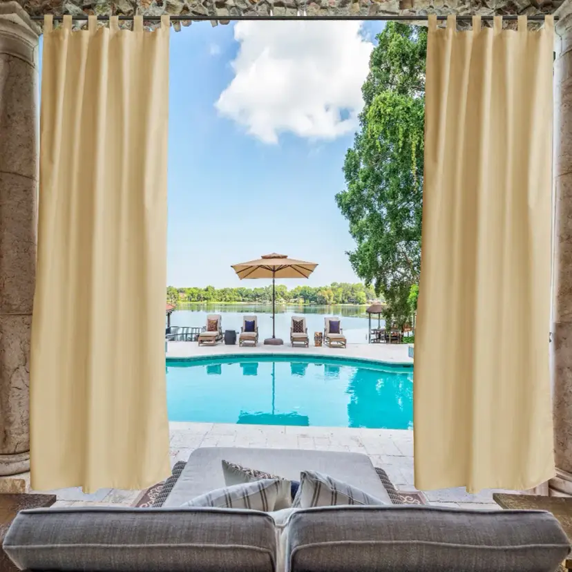 Beige Toile Outdoor Thermal Blackout Curtain - 50 In. W X 120 In. L