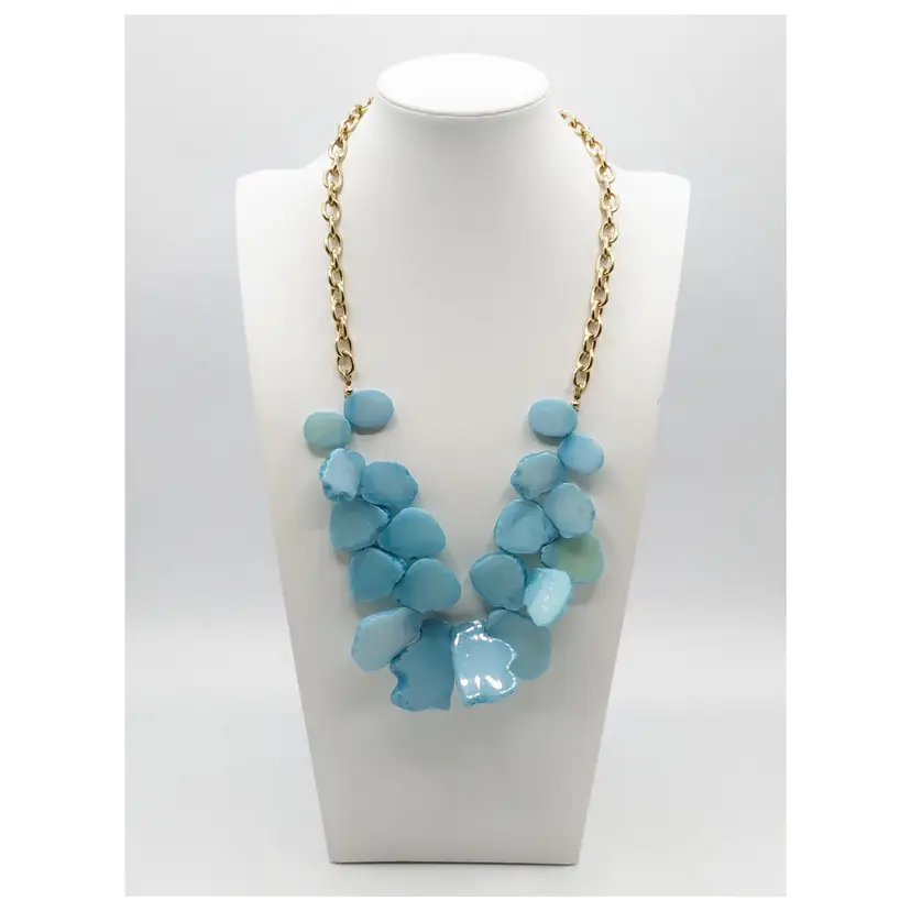 Sugarfix Baublebar  Blue Lucite Summer Statement Bib Necklace Gold Tone