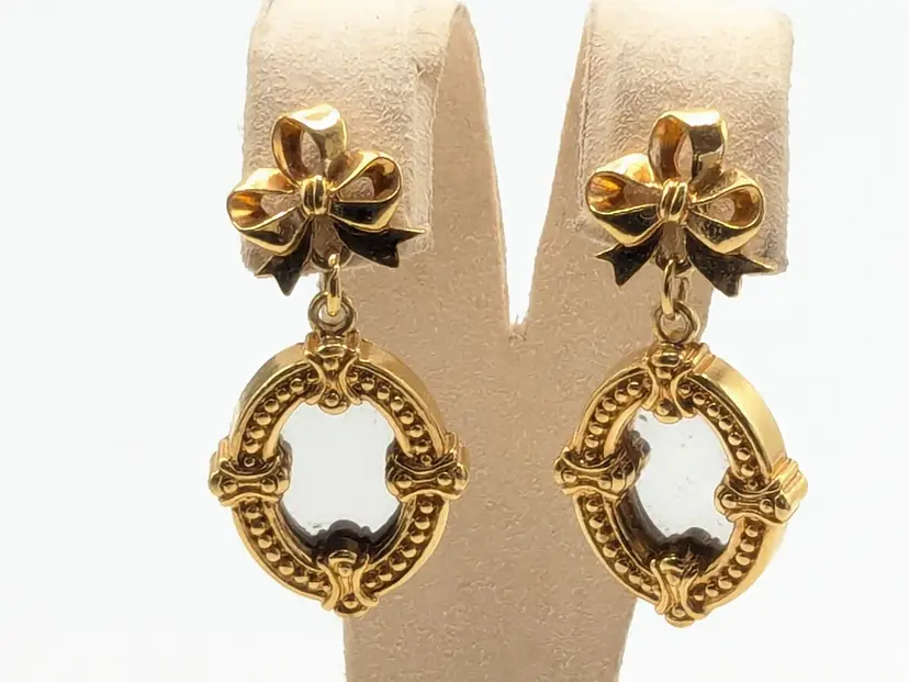 Vintage Avon Gold Tone Ribbon and Mirrors Pierced Earrings