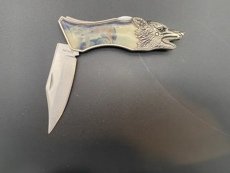 Fighter Plus Wolf Themed Stainless Steel Folding Pocket Knife