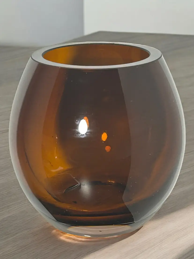 Crystal Votive Candle Holder Amber Made in Poland 4.5" X 4.5"