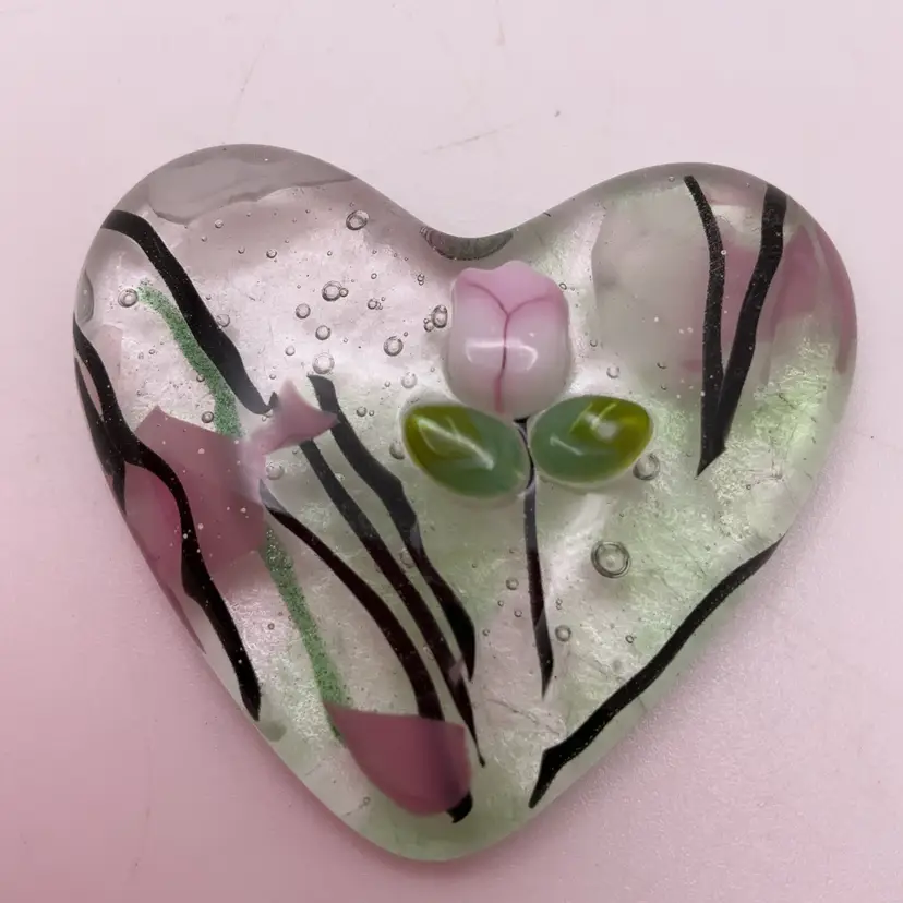 Made by Me! Fused Glass Pocket Heart Tulip Flower 1.75” Handcrafted Studio Art