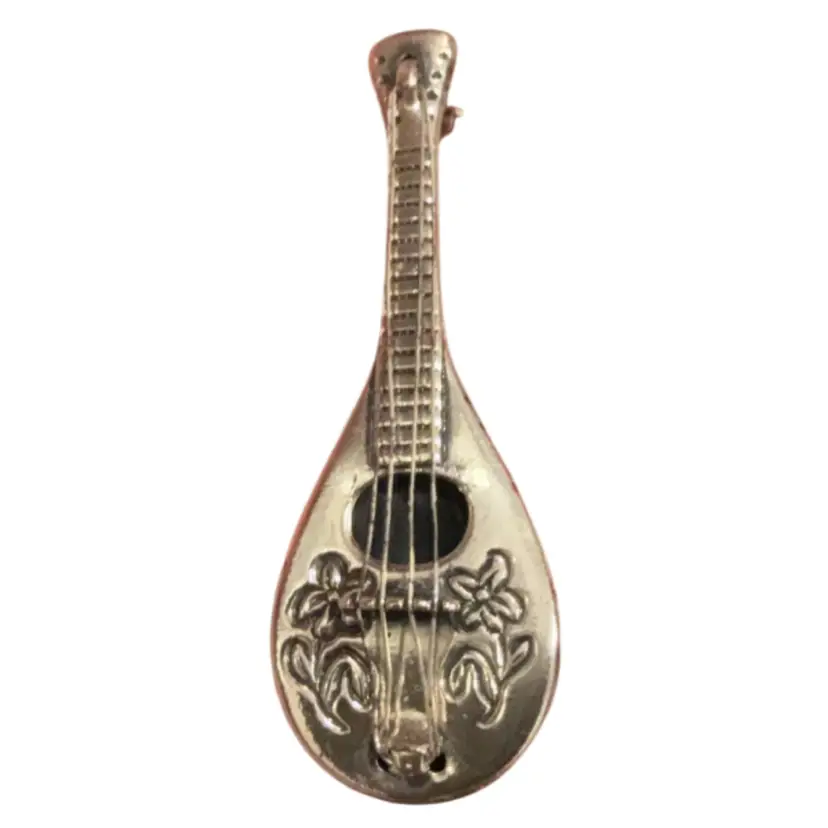 Vintage 1950’s Beau Signed Sterling Silver Mandolin Brooch 1.62”, 3.4g