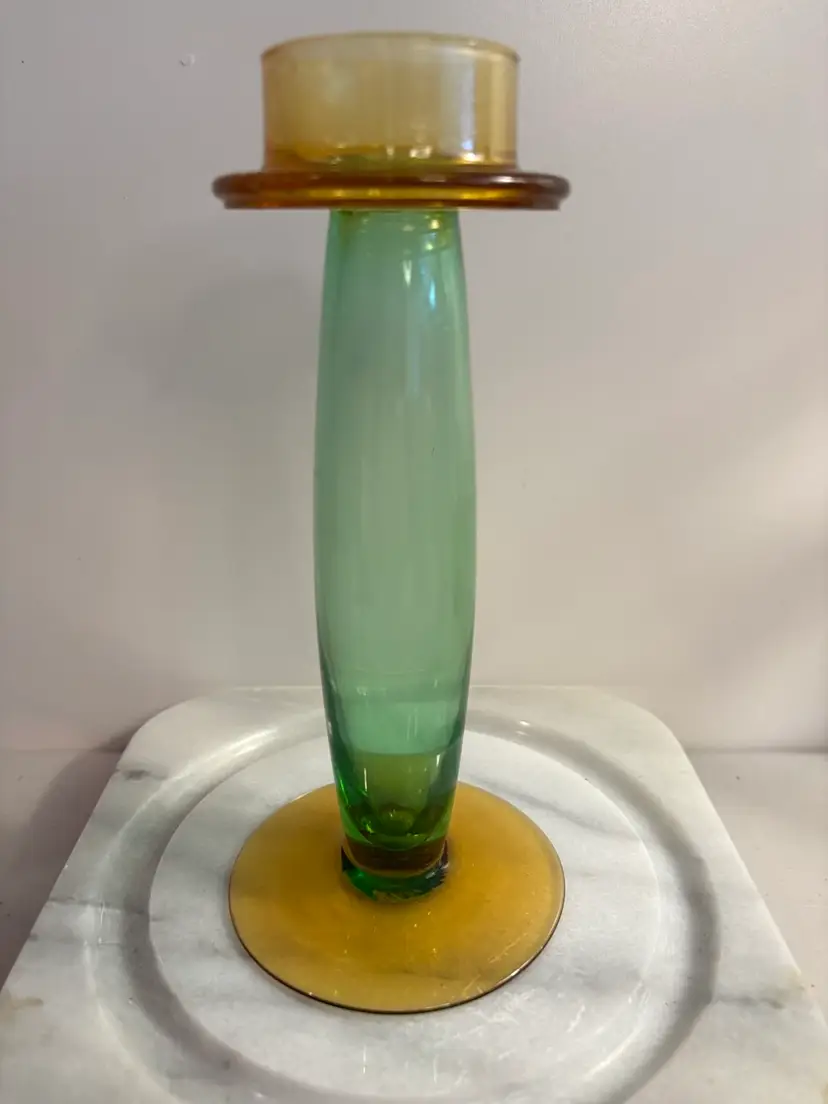 Green And Gold Mid Century Modern Class Candle Holder