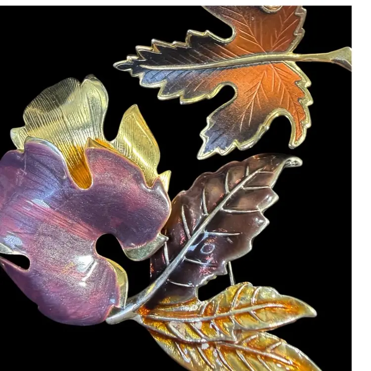 Vintage Enamel Fall Leaf Brooch Rush - 3 Piece Lot