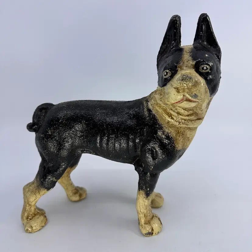 Vintage Cast Iron Boston Terrier Dog Doorstop