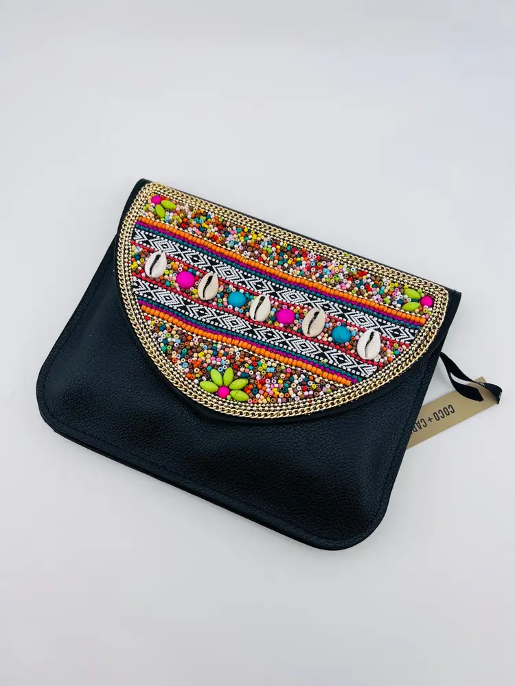 For The Boho Fashionista 🎁 Coco + Carmen Artisan Beaded Vegan Leather Crossbody Or Clutch 5.75”x 7”