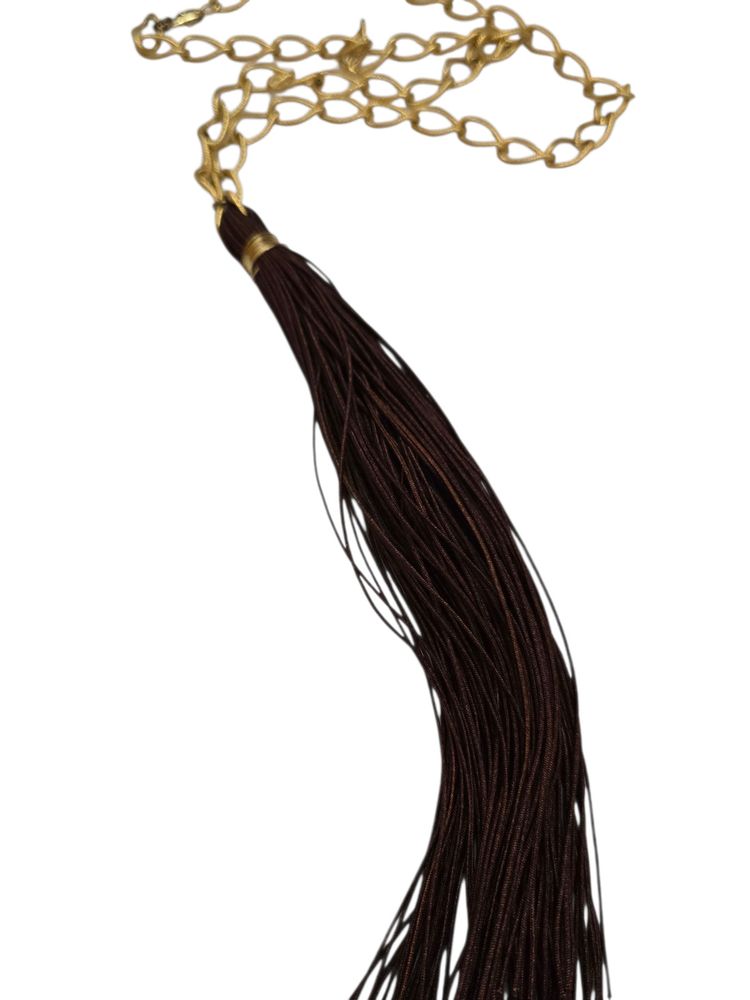 Vintage Signed Bee Charming NOS Brown Silk Cord Huge Tassel Link Chain Necklace