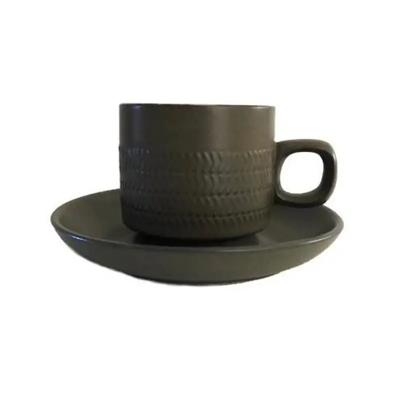 Denby Camelot Stoneware Coffee Cup Saucer Set Green England