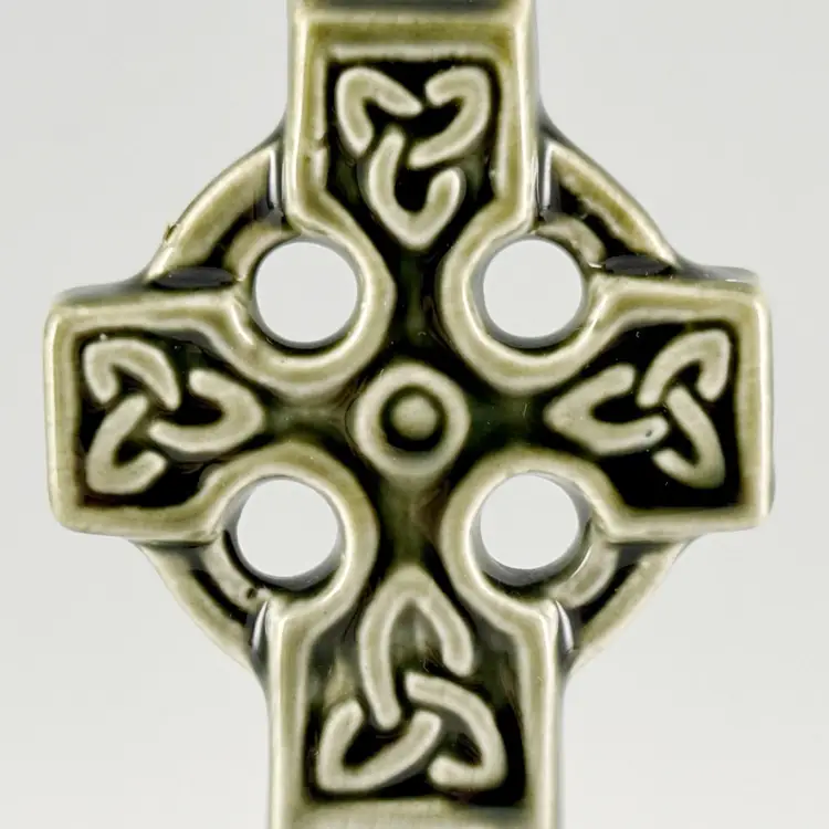 Knock Pottery Ireland Celtic Cross Figurine Green Glazed Christianity Religious