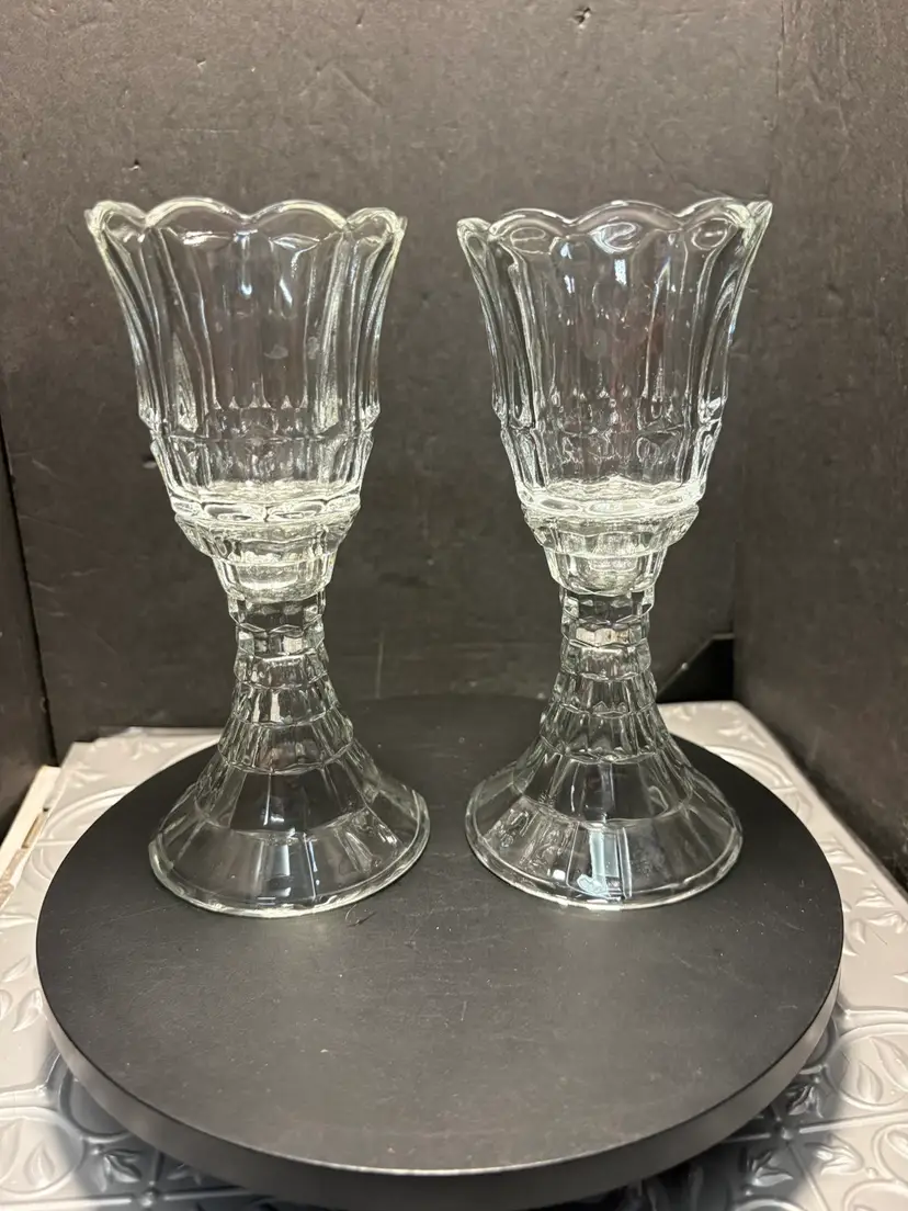 Vintage Homco Home Interiors Glass Tulip Design Votive Holders  Set of 2 With Bases